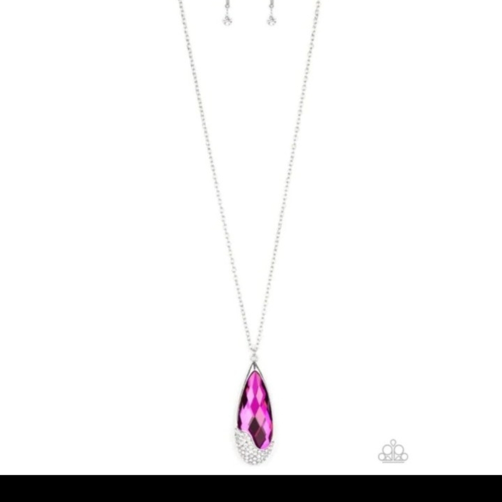 Paparazzi Fuchsia Teardrop Necklace with Silver Accents Spellbound Pink Fashion